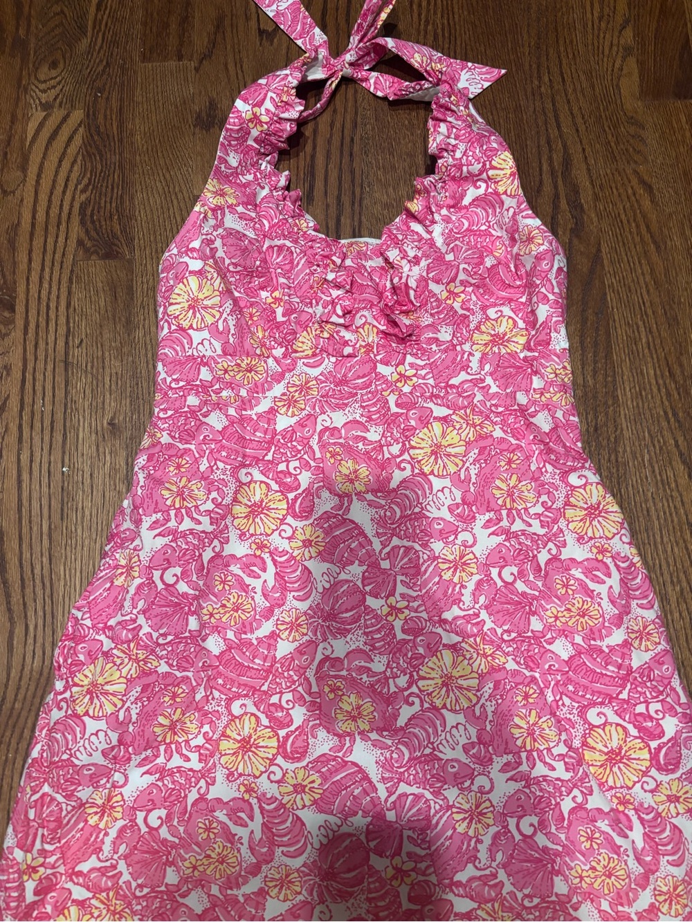 Lilly Pulitzer resort Pink and Yellow Halter chum bucket raffle Dress Sz 10 - Picture 4 of 9